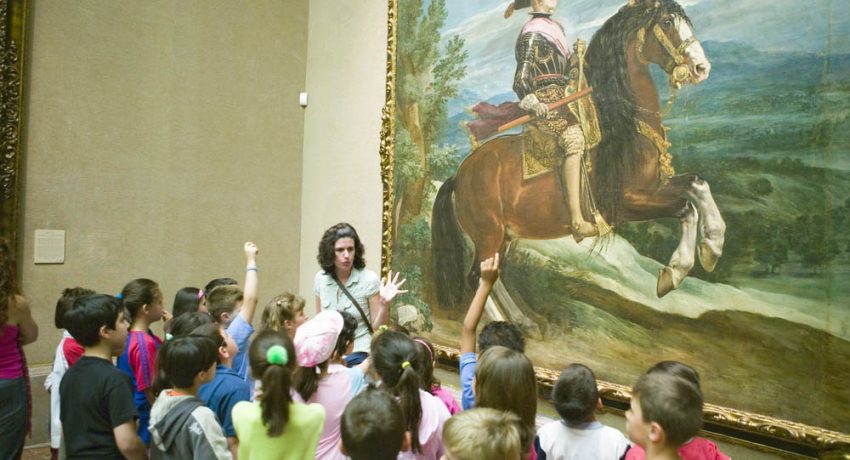 Children learn about paintings in Museum de Prado, Prado Museum, Madrid, Spain